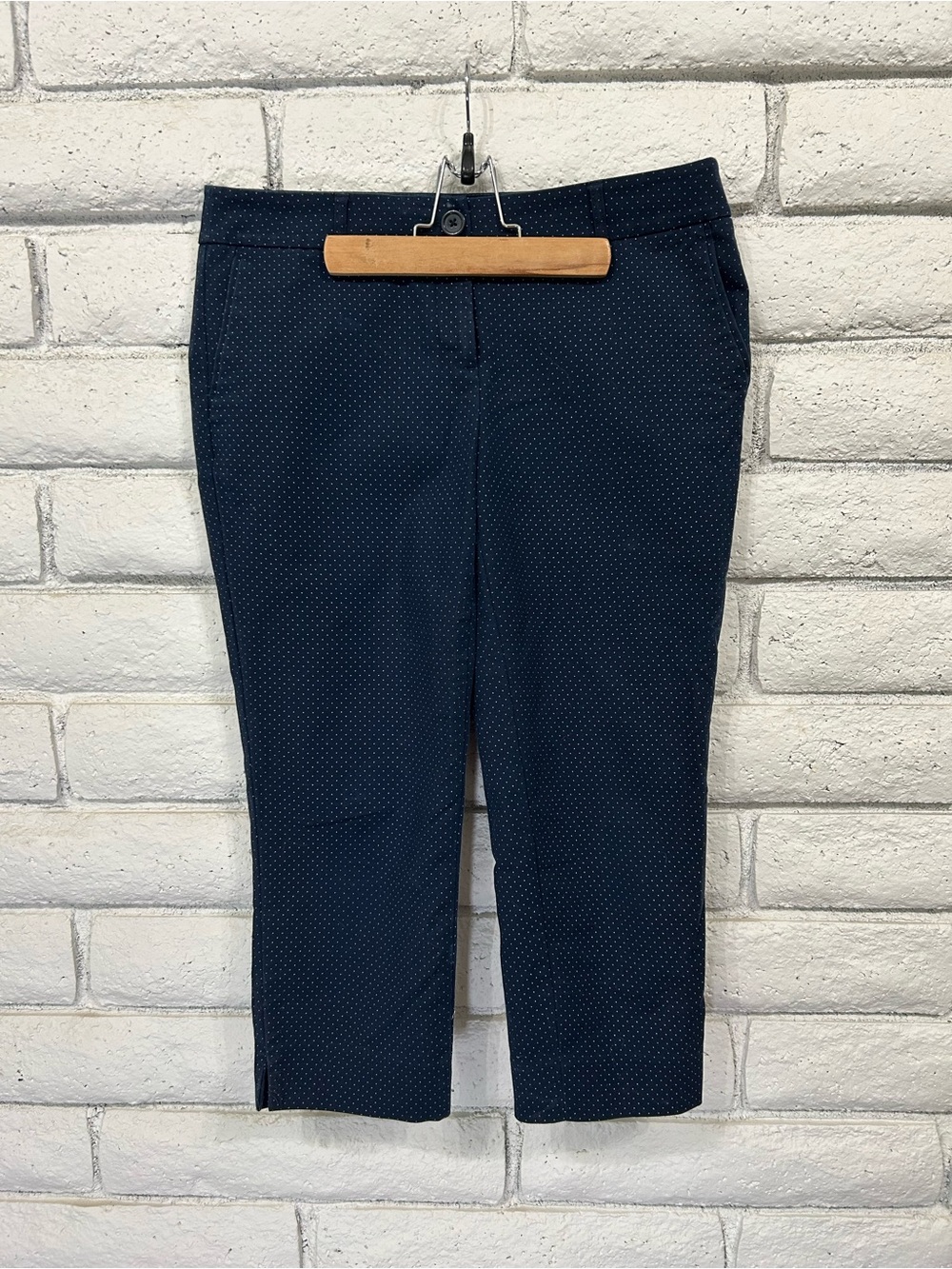 Hilary Radley Navy Polka Dot Ankle Pants Women's Size 8 Cropped Stretch